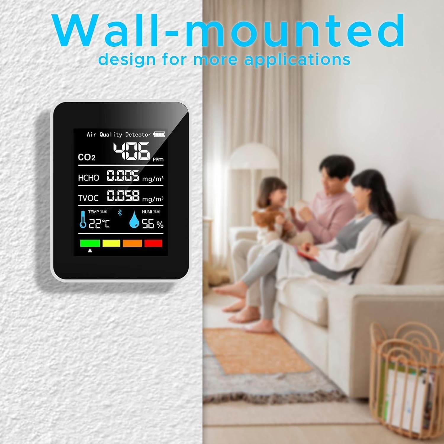 Medidor De CO2, 5 En 1 Detector Calidad Aire para CO2 HCHO TVOC Temp Humi, Detector De CO2 Portátil Medidor Calidad Aire Medidor De Temperatura Y Humedad para Casa Oficina Coche