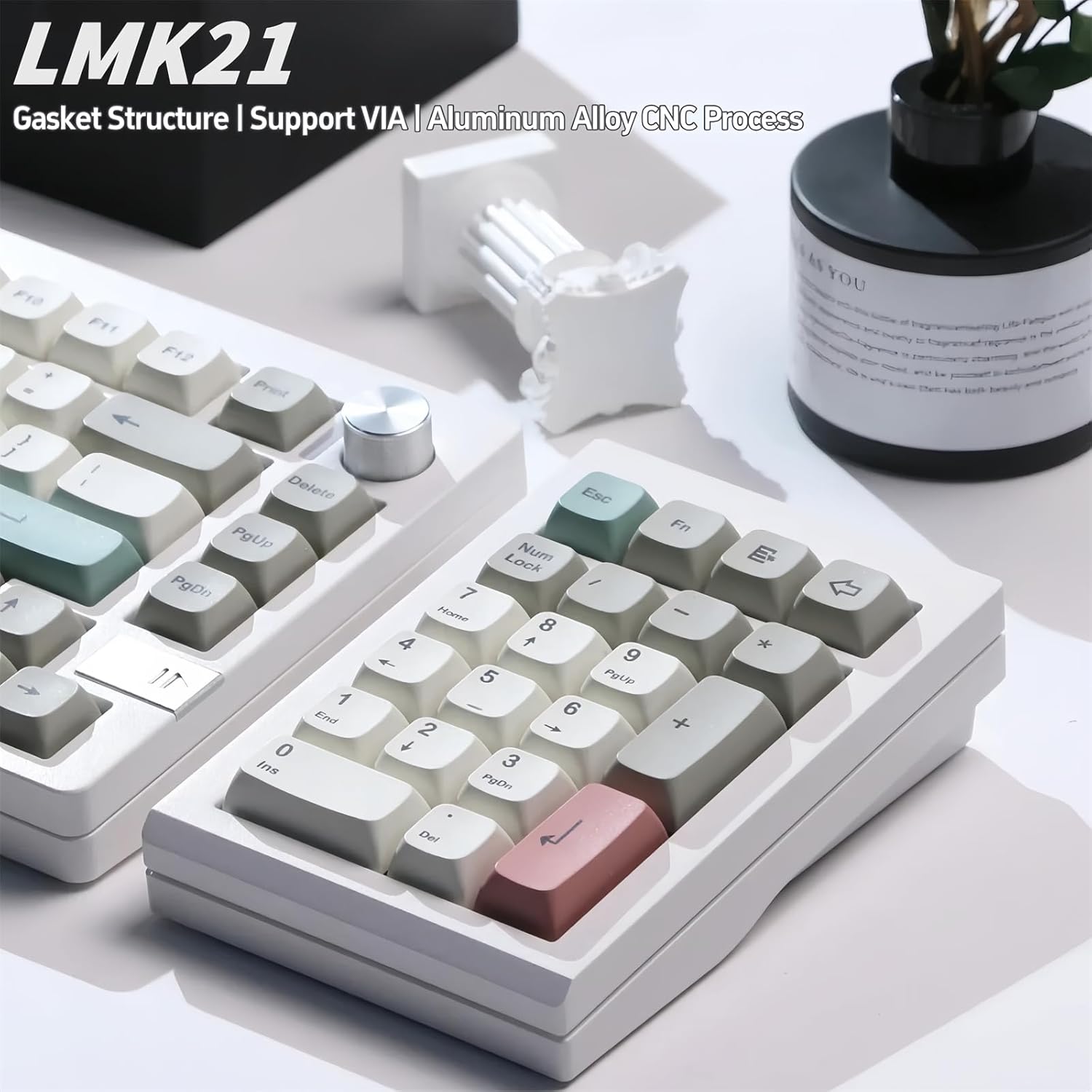 FKZ LMK21 Mechanical Numpad Kit,Aluminum Alloy Hot Swappable Gasket Mount Number Pad Wireless Bluetooth5.0/2.4GHz/Type-C Wired RGB Backlit 21 Keys Mini Numeric Keypad VIA Macro Gaming Keyboard