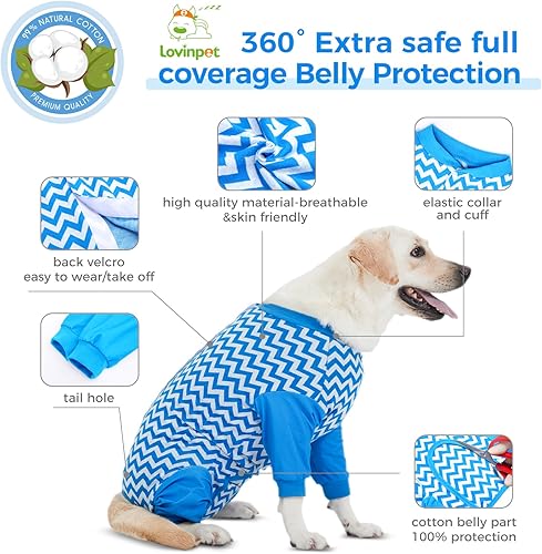 Miniatura 3 de LovinPet Traje de recuperación para perros grandes y medianos para heridas abdominales después de una cirugía, envoltura de piernas, azul ondulado,