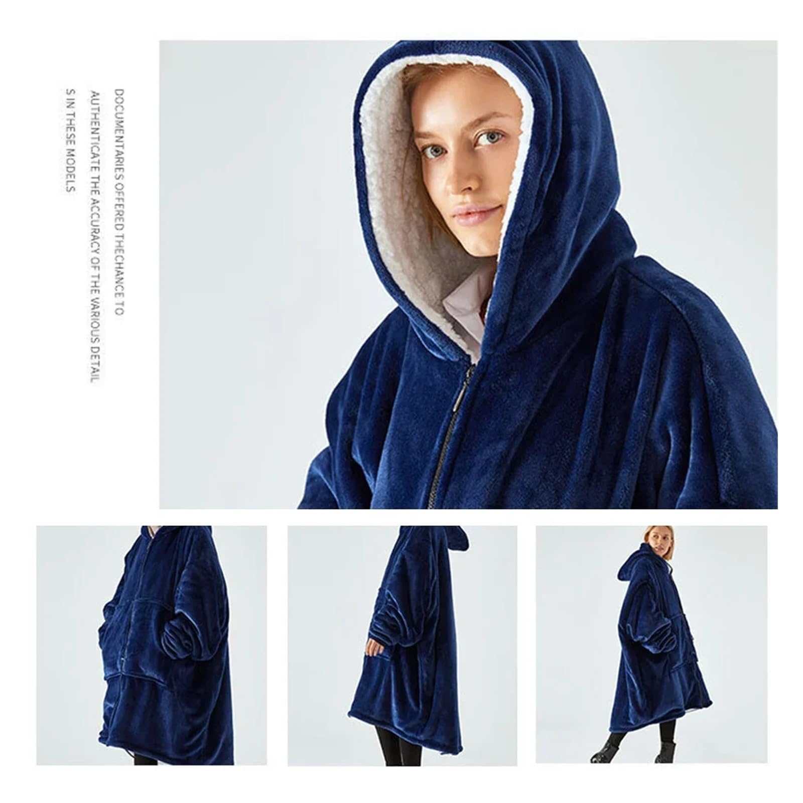 Manta con Capucha portátil, Manta de Gran tamaño, Sudadera for Adultos, Mujeres y Hombres, Mangas, Bolsillo Cremallera(Blue)