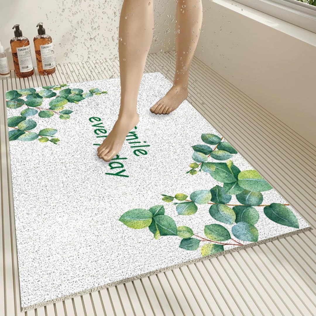 Antypoślizgowa mata prysznicowa Mata zielone liście – gumowa Loofah szybka(Eucalyptus,60x90cm)