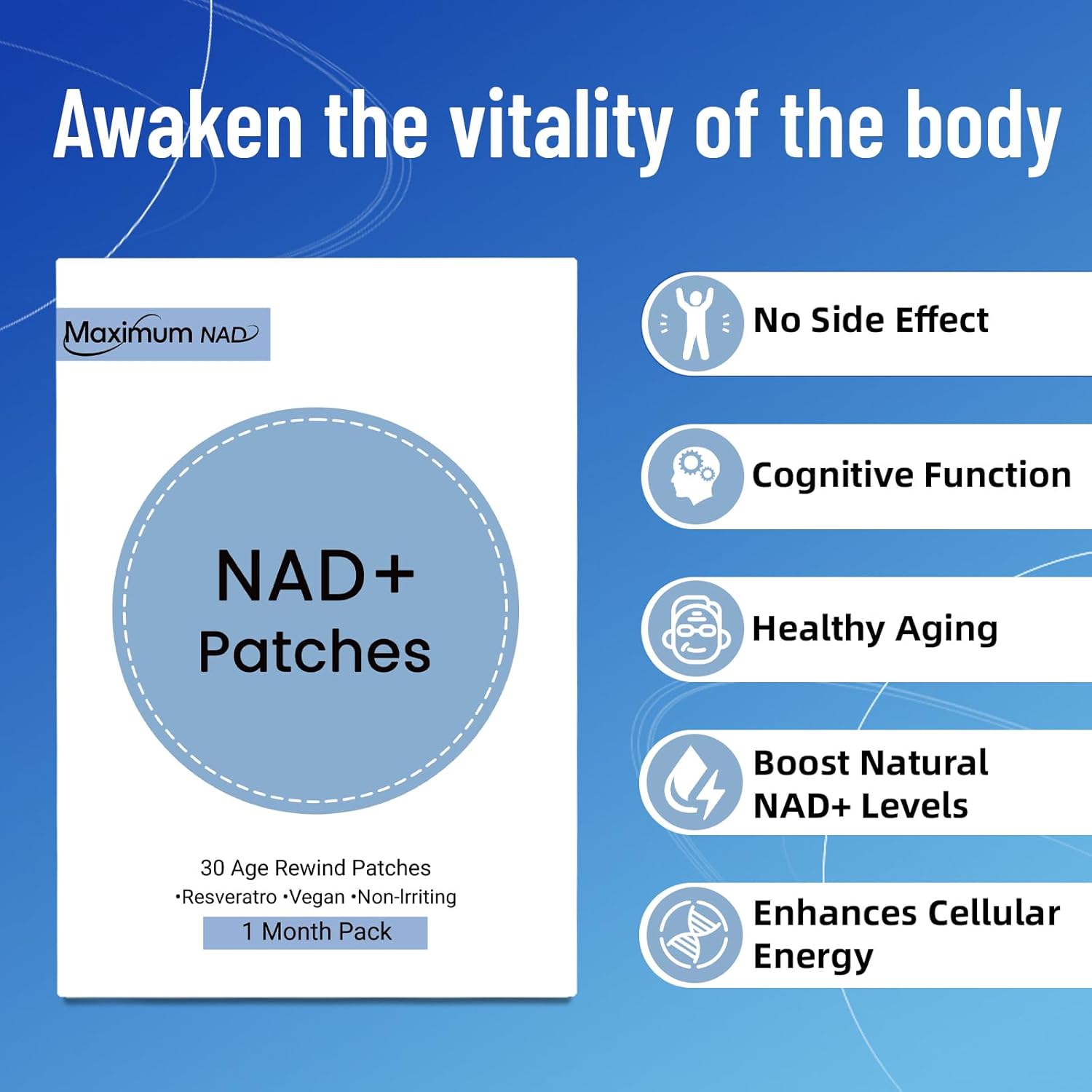 NAD+ Patches for Women & Men with Nicotinamide and Resveratrol-30 Patches, Premium 8-Hour Extended-Release Formula, Vegan - Image 3
