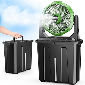 Ausic Portable Misting Fan - 9L Bucket, 10-inch Outdoor Fans for Patios/Camping/Beach/Golf etc., 20000mAh USB Rechargeable Battery Powered Floor Water Cooling Fan, 3 Strong Winds, 3 Spray Mister