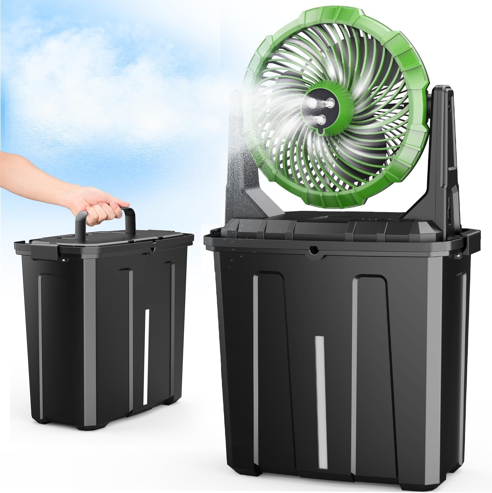 Ausic Portable Misting Fan, 9L 10-inch Outdoor Mist Fans for Outside Patios Water Cooling, 20000mAh Rechargeable Battery Powered Fan, 3 Strong Winds, 3 Spray Mister, Camping/Beach Summer Essentials