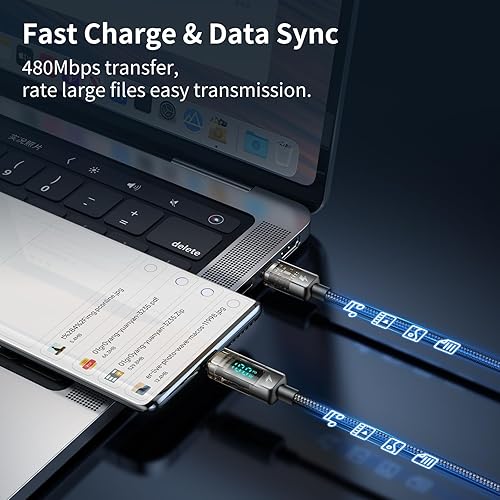 Miniatura 9 de mcdodo Cable de carga USB C a USB C, cable de datos transparente, PD de 100 W, cargador digital, apagado automático, protección de doble núcleo para