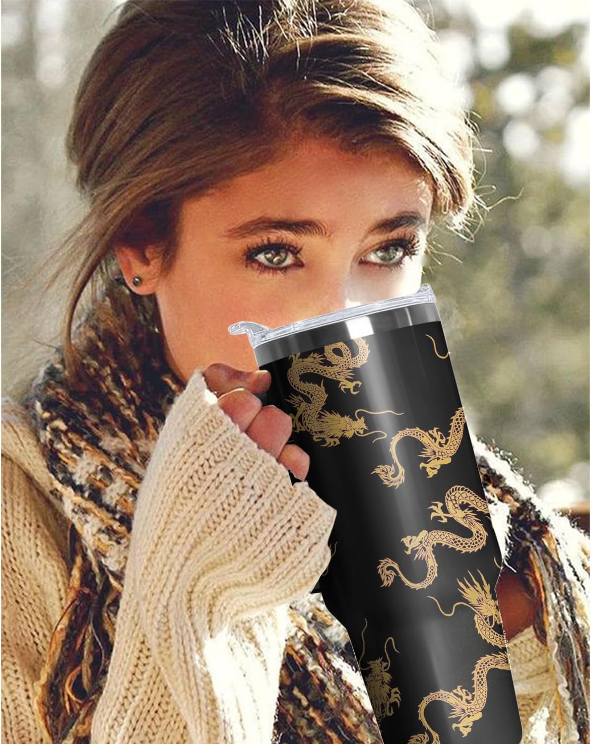 Golden Dragon Tumbler with Handle and Straw, 40 oz Stainless Steel Pink Insulated Cup with Lid and Straw,Travel Coffee Mug Water Bottle, Birthday Christmas Mothers Day Gifts for Animal Lovers Women - Image 7