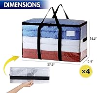 Vista 3 de TAILI Extra Large Moving Bags, 4 Pack Clear Heavy Duty Totes for Storage with Visible Window, Wrap Around Handles, Storage Bags for Space Saving