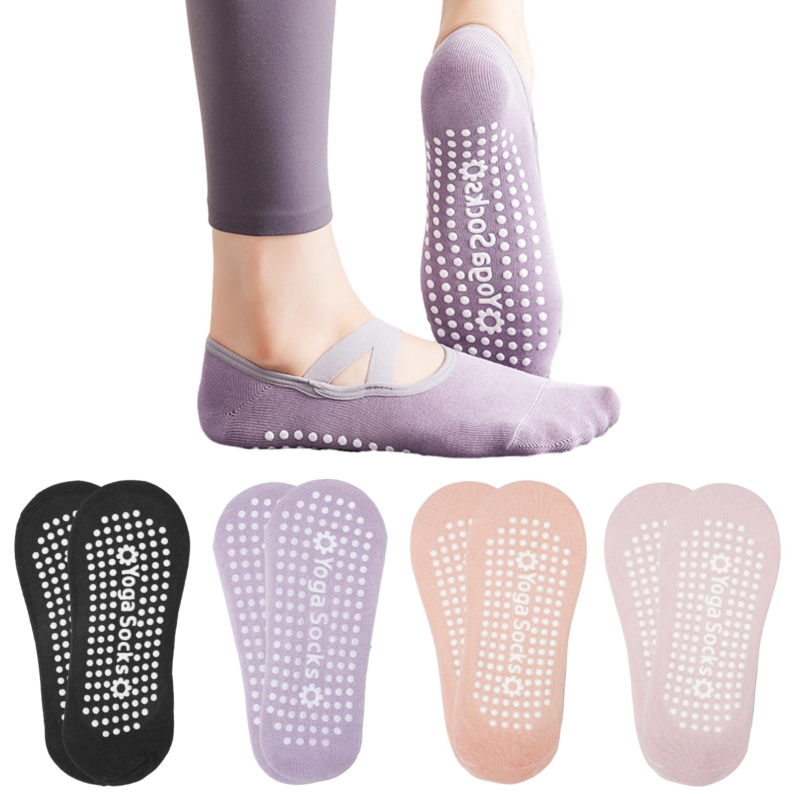 Leikedun 4 Pares Comodos Calcetines Yoga Calcetines de Cinco Dedos Separados, Correas Calcetines