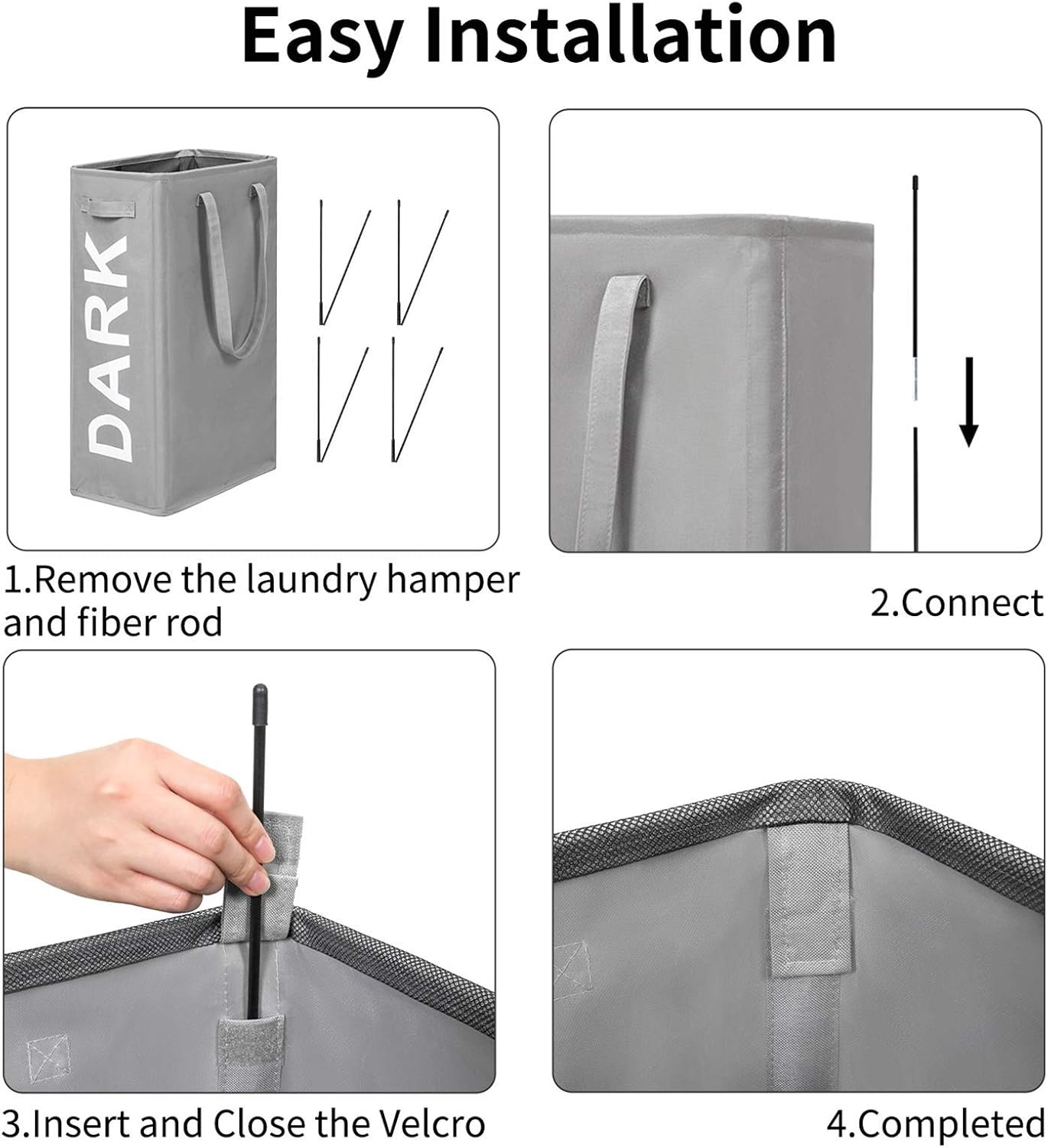 Chrislley 2 Pack Laundry Hampers Dark Light with Handles Sturdy Laundry Baskets Large Capacity Tall Collapsable Laundry Baskets Easy Carry Aesthetic Hampers for Laundry Foldable Laundry Hamper (Grey)
