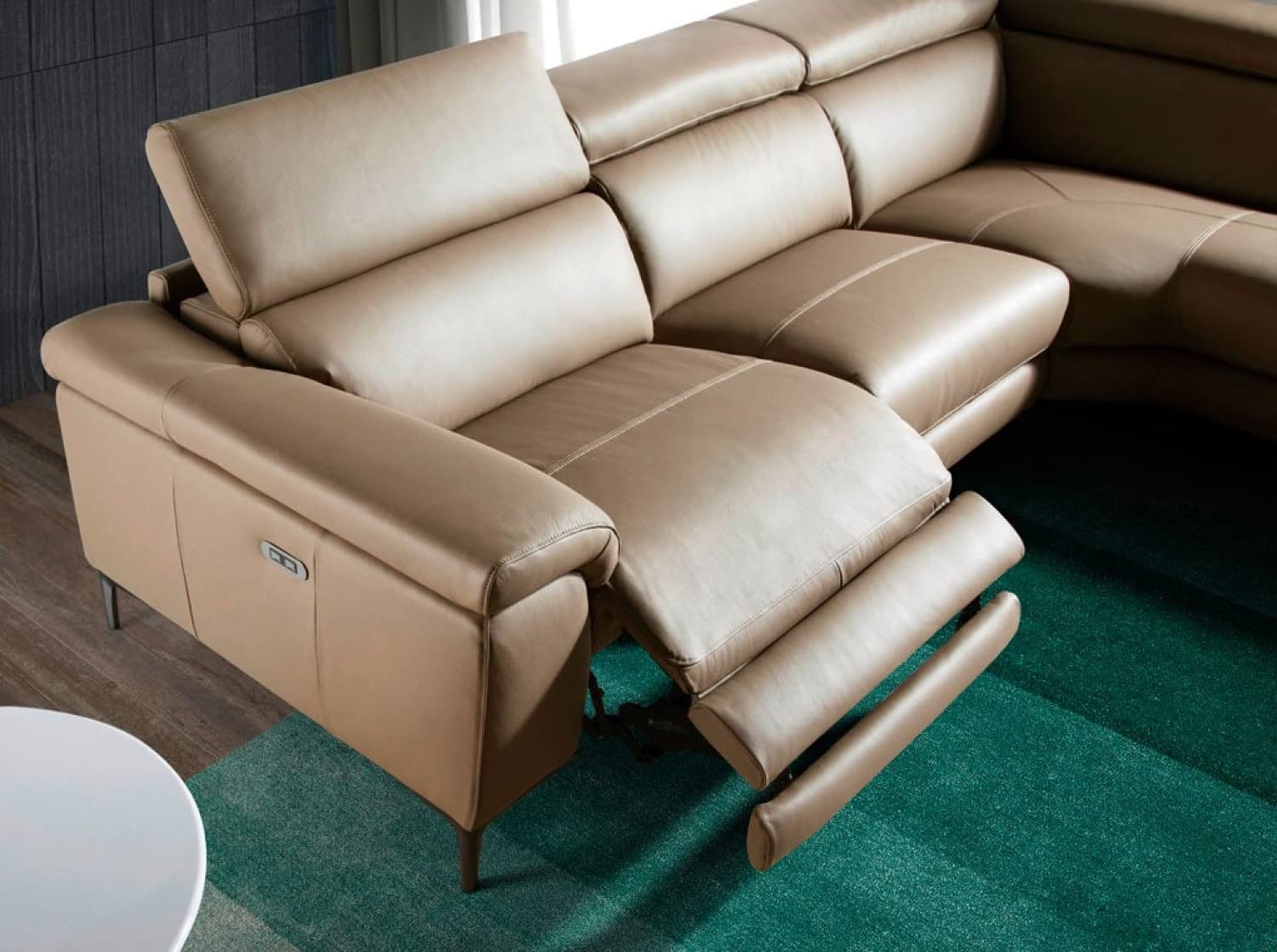 Angel Cerdá - Sofá Moderno Rinconera 5 Plazas Derecha Piel Visón | Piel Vacuno, Relax Eléctrico, Reposacabezas Regulables, Para Salón, 295 x 232 x 97 cm