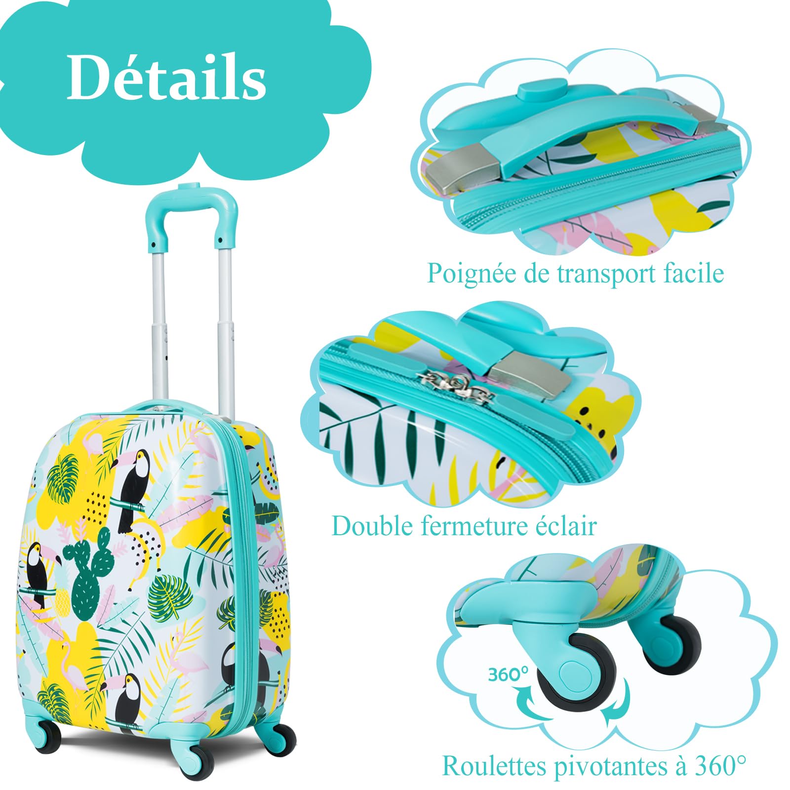 SOARS Valise Enfant, 16" Valise Cabine Enfant + 12" Sac à Dos, Transportable dans l’Avion, Poignée et Sangles Réglables, Matériau Sûr et Durable, Léger de 2,5 KG, Valise Enfant Fille 3-10 Ans