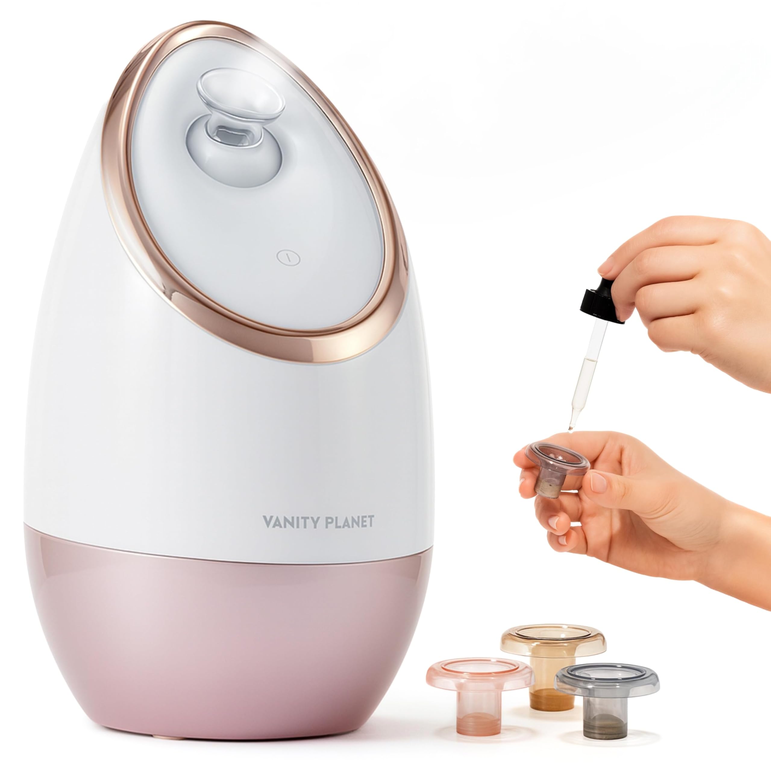 Vanity Planet (Rose Gold Facial Steamer) - Aira Ionic Facial Steamer (Rose Gold) - Pore Cleaner that Detoxifies, Cleanses and Moisturises Skin, Adjustable Nozzle, Inbuilt Water Tank with 3 Essentia...