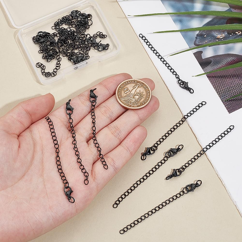 UNICRAFTALE 20Pcs Necklace Chain Extender Stainless Steel Bracelet Chain Extender 2.75Inch Black Chain Extension with Lobster Clasps Pendant Anklet Chain Extenders Tails Chain for Jewelry Making - Image 2