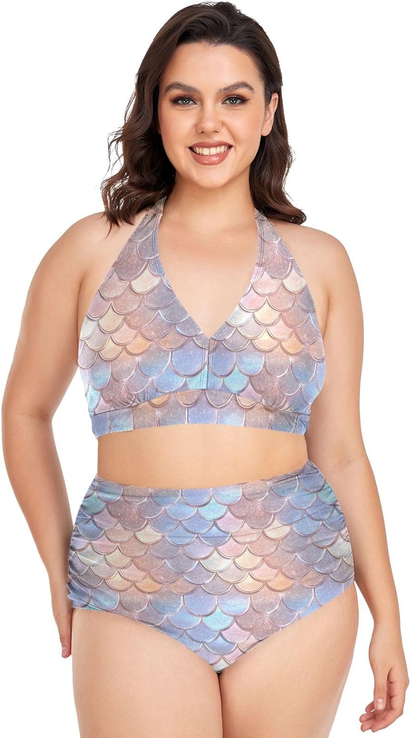 MNSRUU Plus Size Swimsuits for Women Beach Womens Bikini Sets Sexy High Waisted Swimsuits Tummy Control