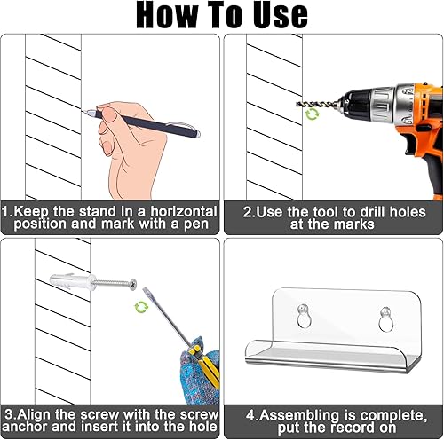 Miniatura 4 de 8 soportes para discos de vinilo transparente de 4 pulgadas, soporte de acrílico para discos de álbum, soporte de pared, estantes de exhibición de