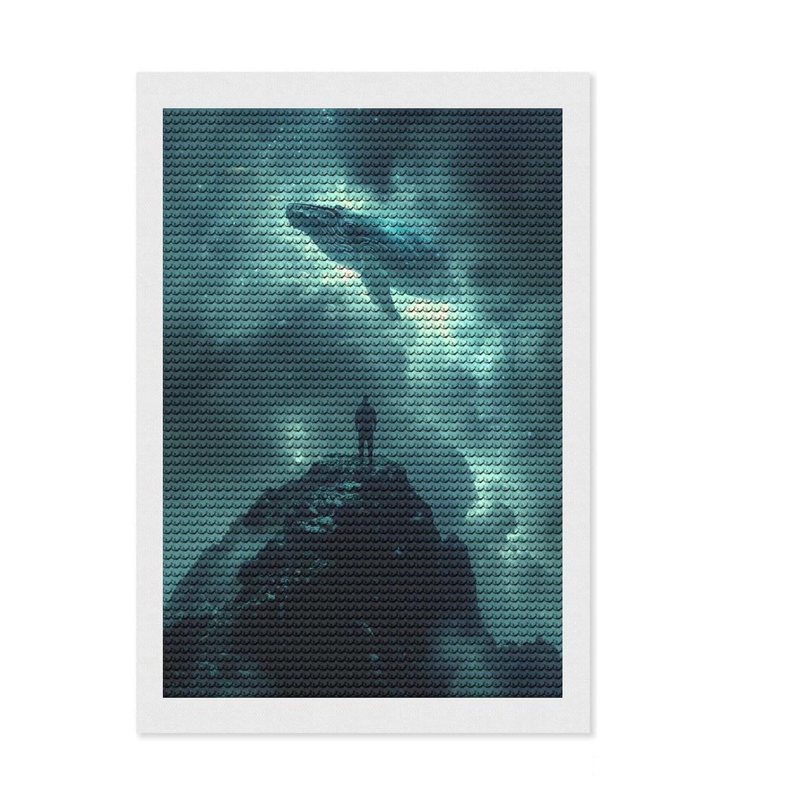 Junmoney Cosmic Whale Fantasy Diamond Art Canvas 8"x12", Sparkling Round Gems, Neat Printed Canvas, with Tool Kit, Office Decor, Printed Canvas