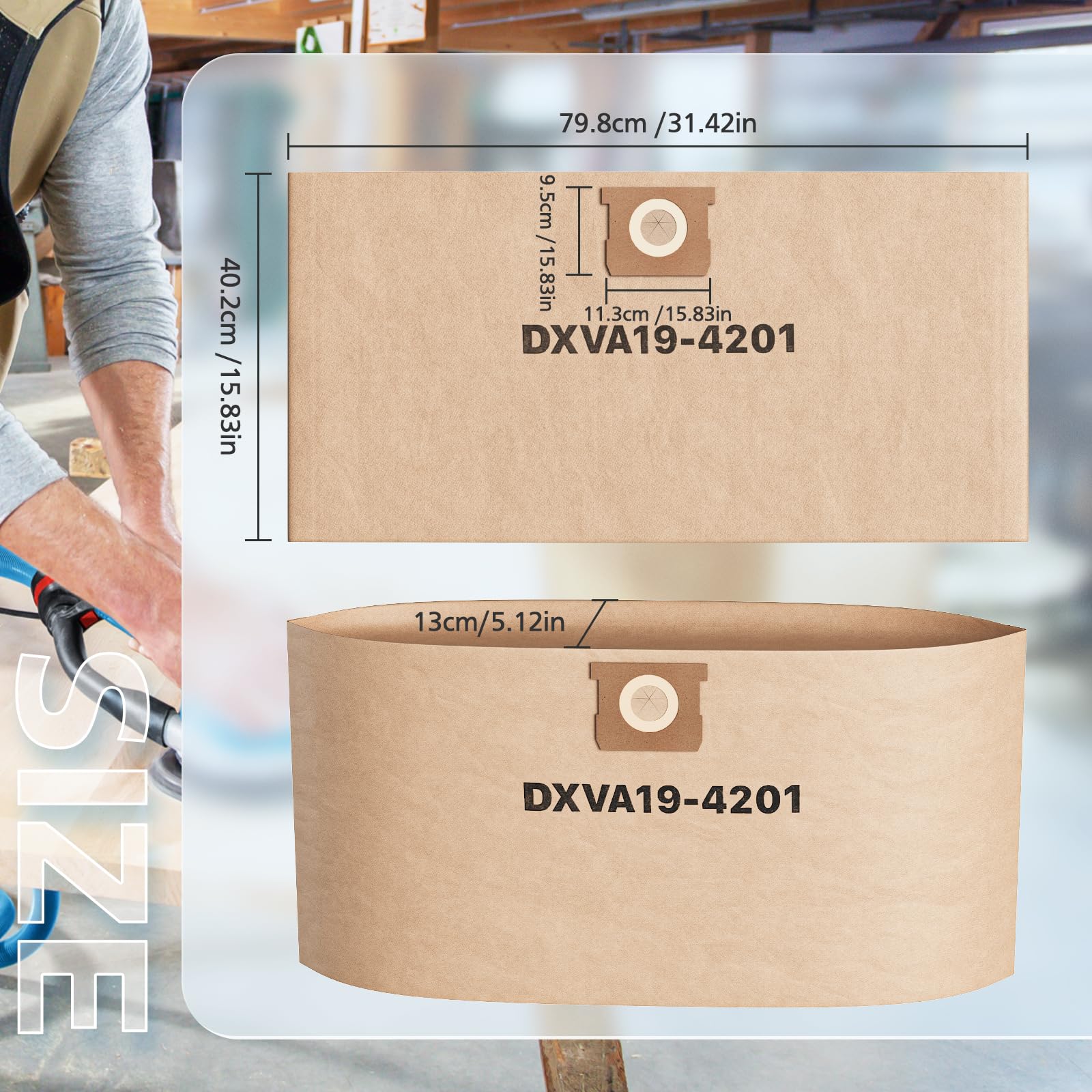 iSingo 9 sacchetti per aspirapolvere compatibili con aspirapolvere DEWALT DeWalt DXV23PTA 23L DXV38S 38L DXV20PA 20L, DXV34P, DXW38P, DXV30S, sacchetti di ricambio ad alta efficienza, da 6 a 10