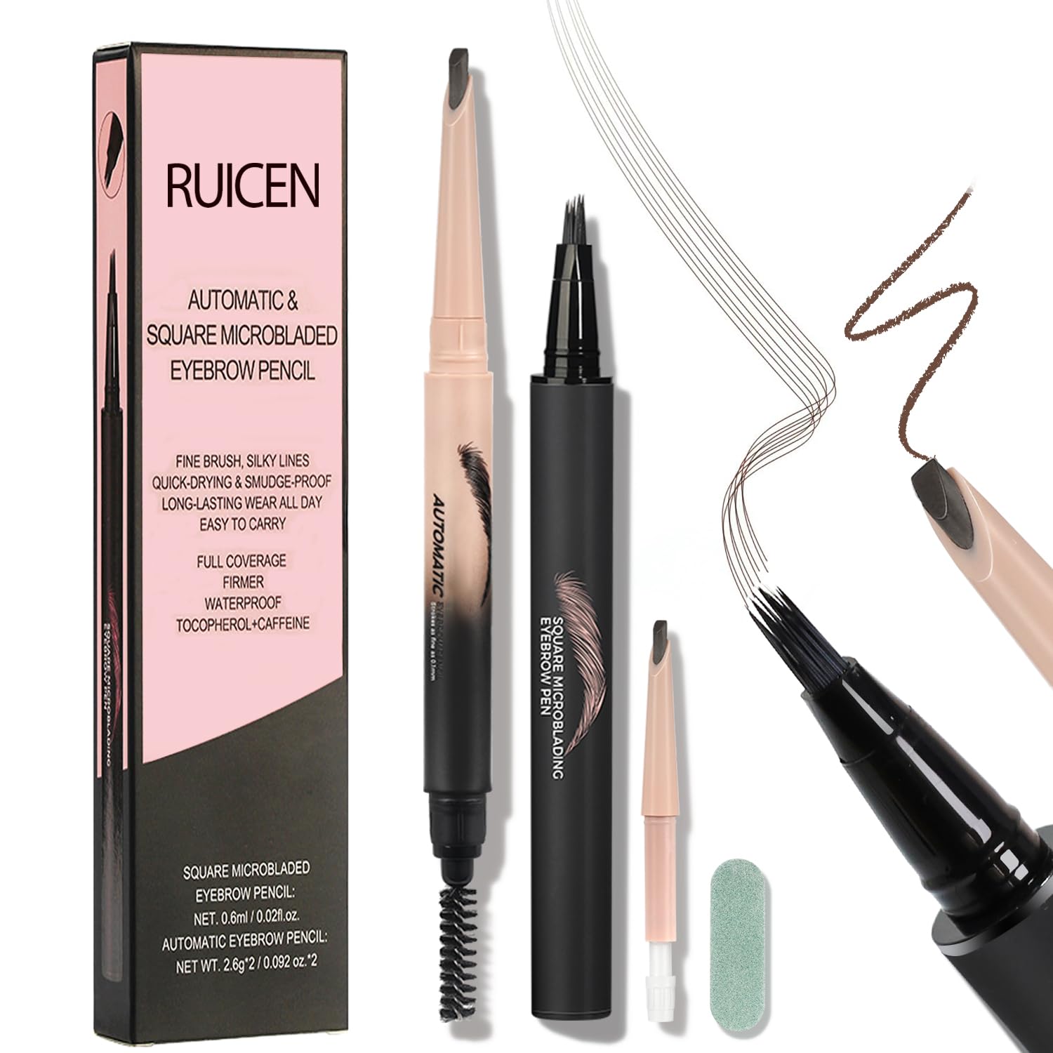 Eyebrow Pencil, Eyebrow Pen Set including Brow-Fection Angled Brush and Blade & Shade Brow Pencil