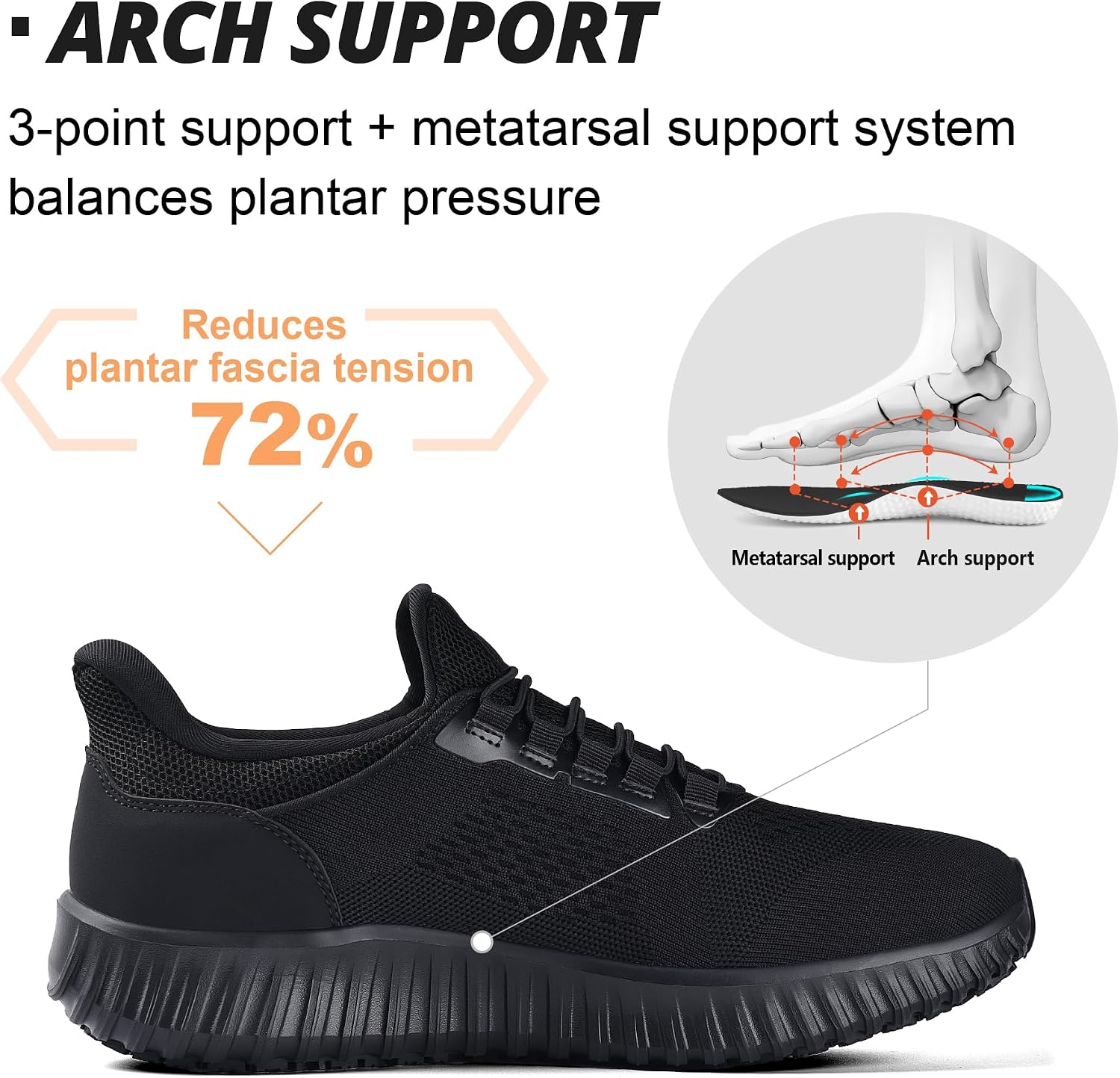 SUADEX Mens Non Slip Work Shoes,Arch Support Waterproof Food Service Shoes,Slip On Chef Kitchen Restaurant Resistant Sneakers,Black Zapatos Trabajo