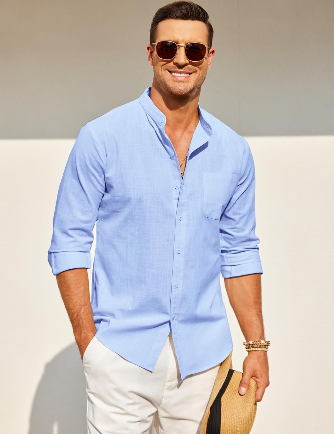 COOFANDY Men's Long Sleeve Cotton Linen Shirt Beach Button Down Shirts Casual Button Up Shirt Summer Yoga Tops with Pocket - Image 3