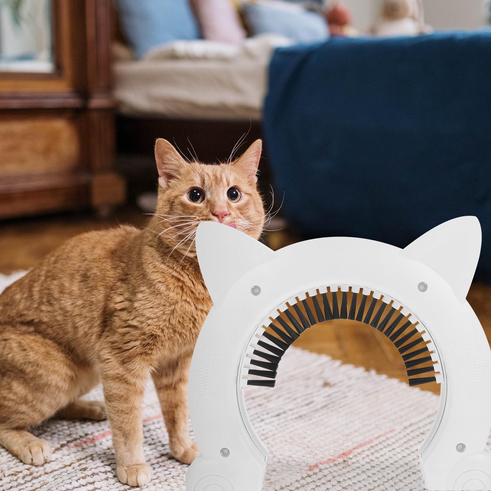 Artibetter Chatière pour Chat Intérieure en Abs avec Brosse Intégrée, Cadre Pratique Blanc pour Accès Intérieur et Extérieur, Porte pour Animaux de Compagnie