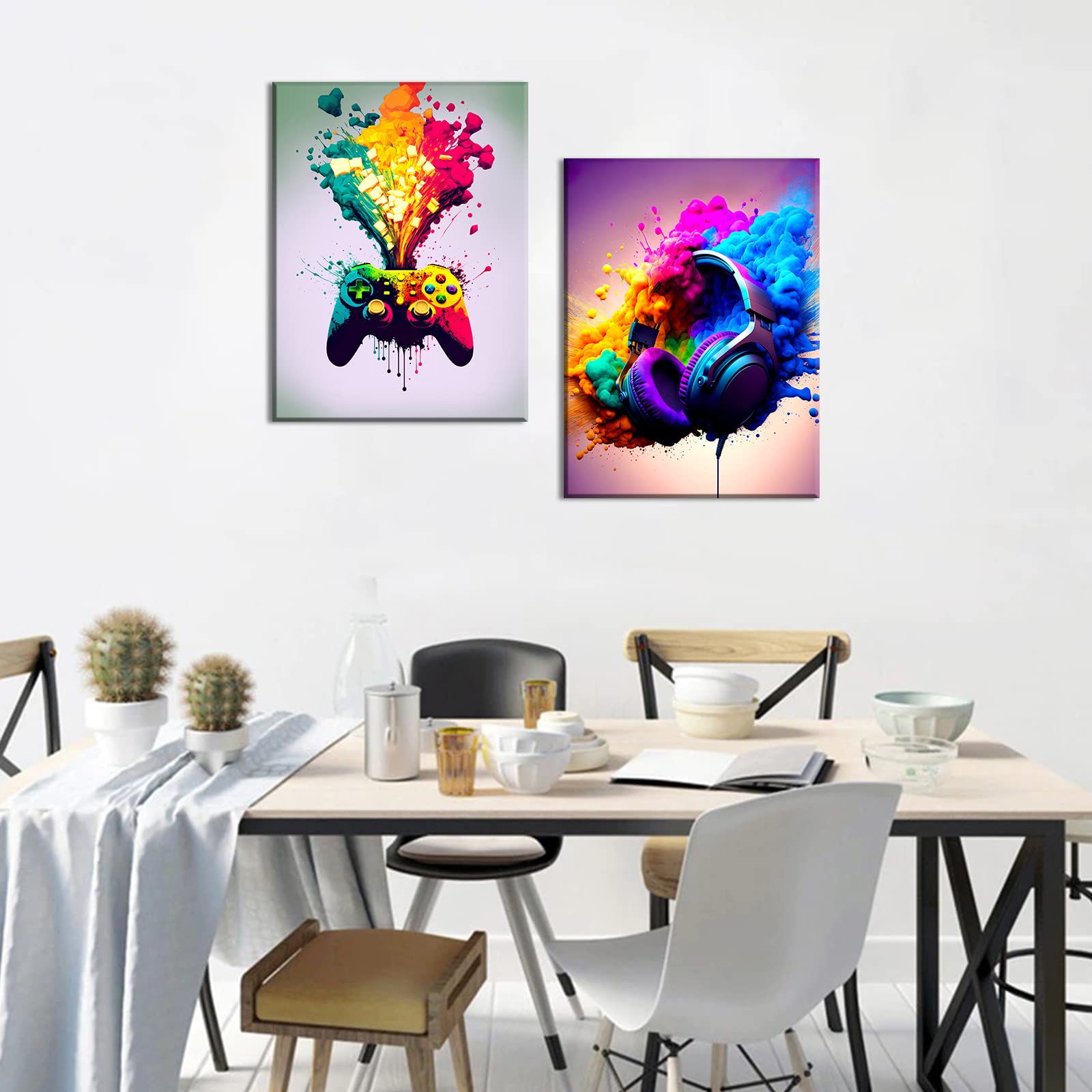 BSZY Get Videospiel-Leinwand Wandkunst Spielzimmer Dekor Coole Gaming Gemälde Spiel Bilder Kopfhörer Game Controller für Jungen Wohnheim 30,5 x 40,6 cm Set von 2 fertig zum Aufhängen