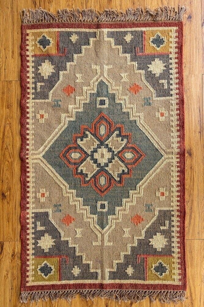 Tapis en laine naturelle et jute - Tapis tissé à la main, respectueux de l'environnement et résistant pour salon, chambre à coucher ou couloir, 90 x 210 cm