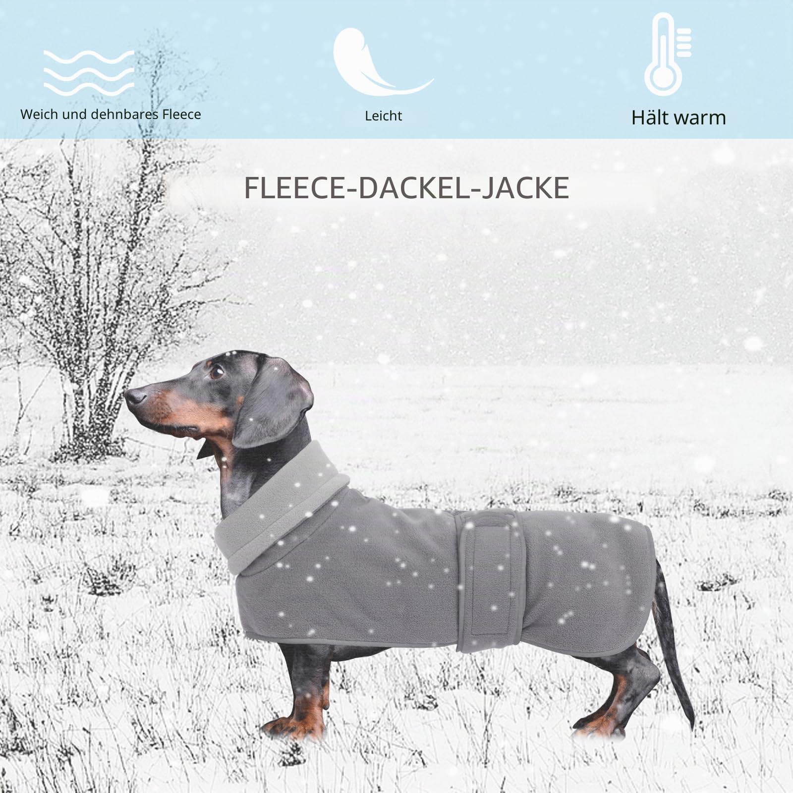 Geyecete -Gemütlich Polarfleece Winter hundemantel fur Dackel,Miniatur Dackel Fleece hundepullover,Hoher Kragen warmes Hundeveste mit Geschirr öffnung,Einstellbar kleine Hundejacke-Grau-S