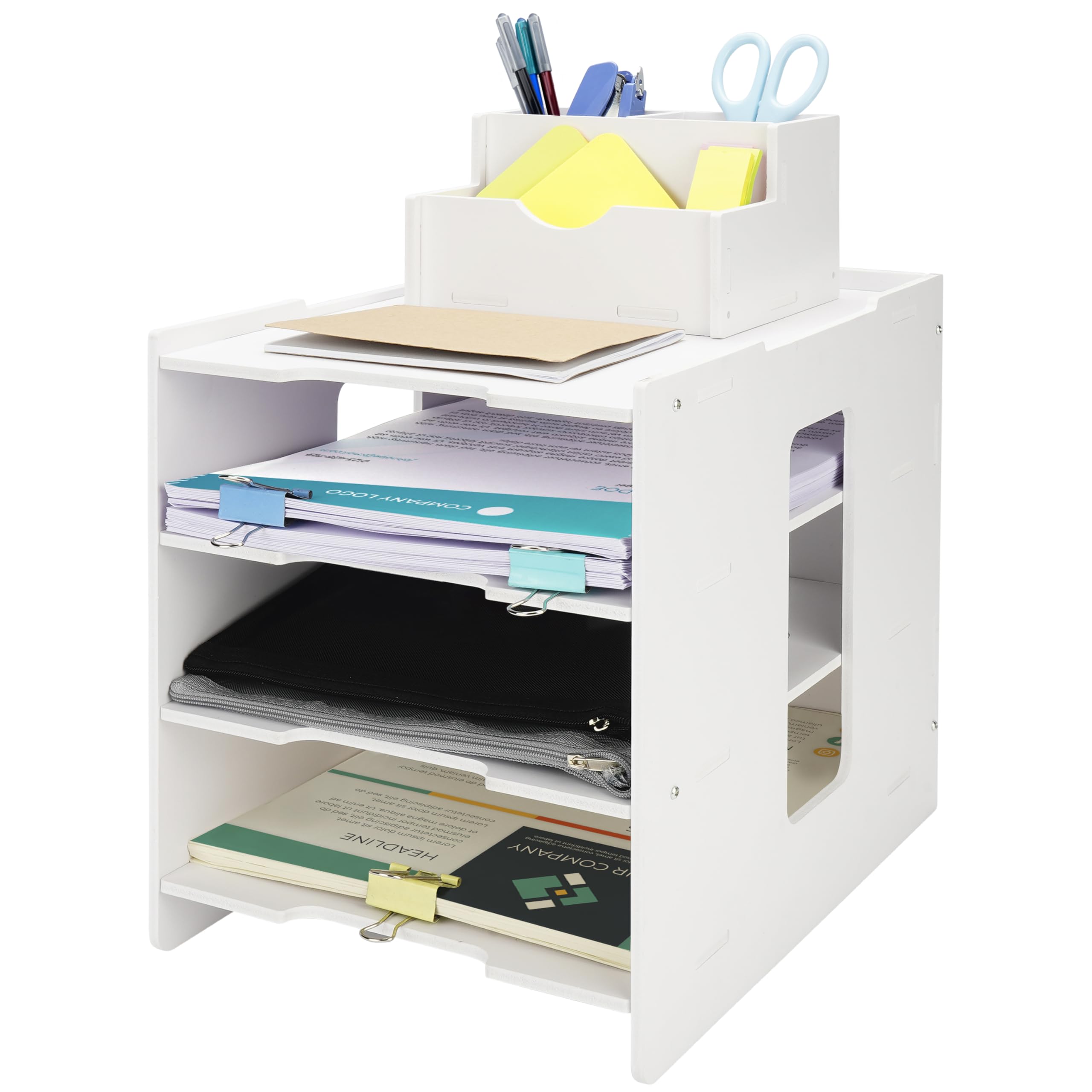 BELLE VOUS Organizador de Escritorio - Archivador con 4 Niveles de Bandejas - Archivadores Portadocumentos Apilables para Cartas Documentos y Papeles - Accesorios de Oficina