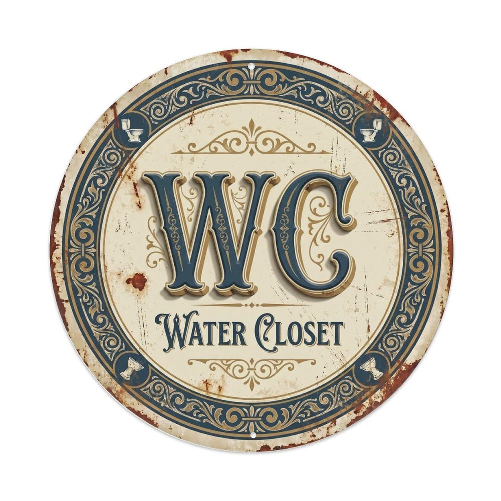 Toilet （WC） Apothecary Ornament Metal Tin Sign Plaque Wall Decor for Cafe, Club Bar, Office, Home Garden Round Metal Poster 8x8Inch