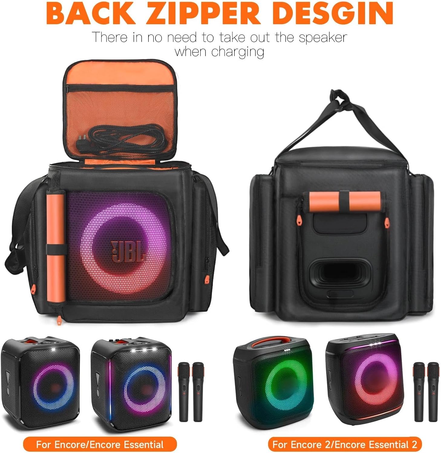 Carrying Case Compatible with JBL PartyBox Encore Essential/Essential 2, Speaker Bag for Encore/Encore 2 with Adjustable Shoulder Strap & Microphone​ & Accessories Pocket, Protective Travel Case