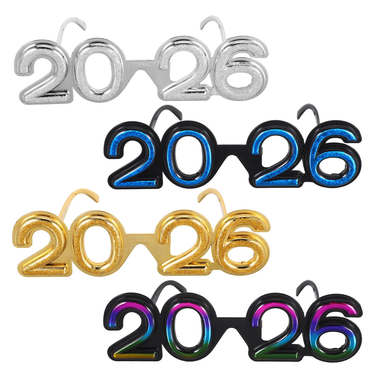TOYANDONA 16 Stück Silvesterbrille aus PC für Fotorequisiten und Party | Neujahrsbrillen 2026, Formstabil und Farbecht, für Festliche Anlässe, Halloween und Weihnachten