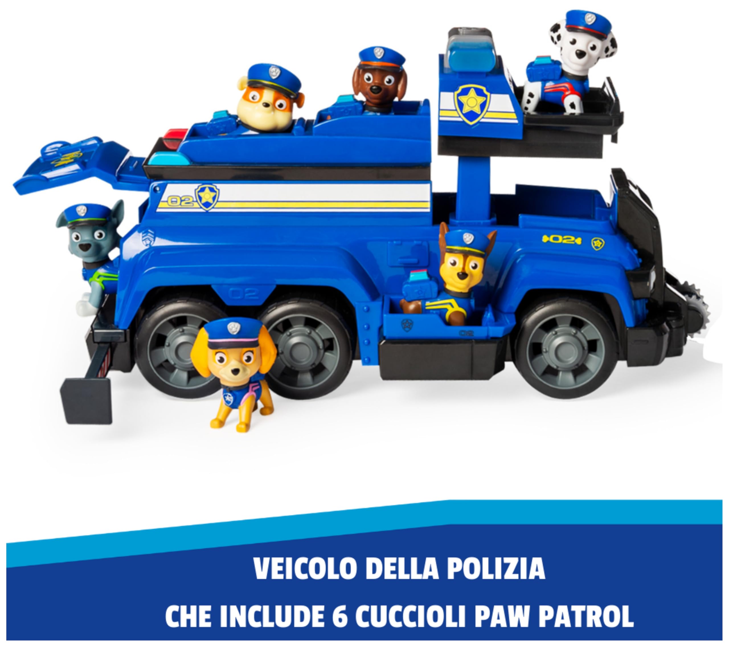 Paw Patrol Team Cruiser, Veicolo di Grosse Dimensioni con Action Figure Speciali di Chase, Marshall, Skye, Rubble, Rocky e Zuma, Giocattoli per Bambini e Bambine da 3 Anni in su