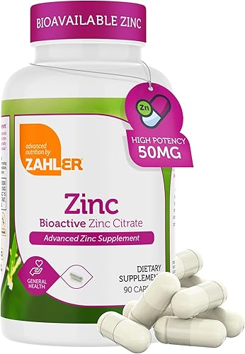 Zahler Zinc 50 mg, apoya la protección inmune y antioxidante, certificado Kosher, 90 cápsulas