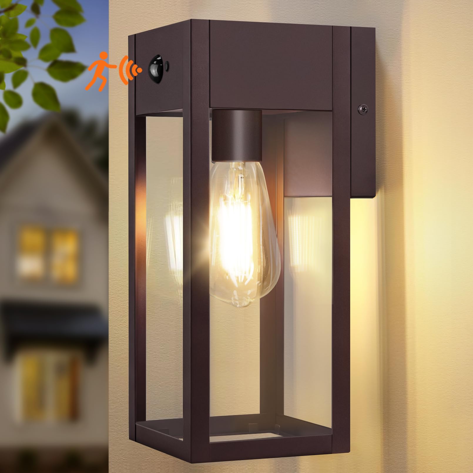 OYKYOHEI Brown Outdoor Wall Lights, Security Lights Outdoor with Motion Sensor, Dusk to Dawn Outdoor Lights Mains Powered, Waterproof Anti-Rust Wall Lights for Garden, Entryway, Doorway, Garage