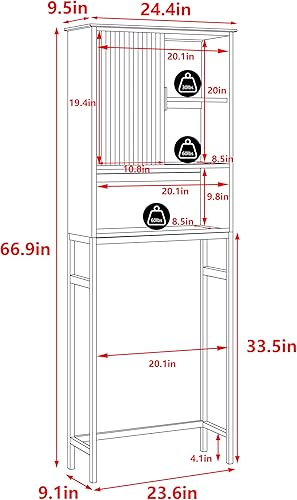 Miniatura 2 de MUPATER Armario de almacenamiento de bambú de 66.9 pulgadas, ahorro de espacio para baño, baño independiente sobre el inodoro con almacenamiento