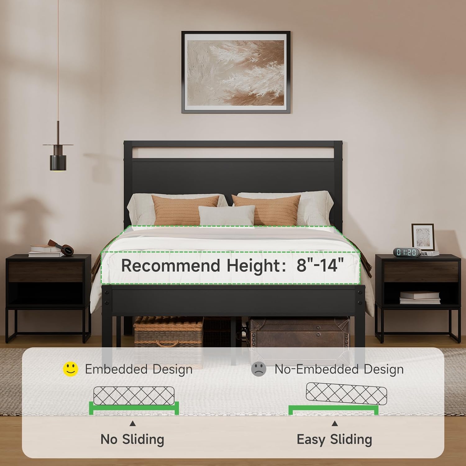 Z-hom Easy Assembly Sturdy Metal Platform Bed, Full Size Bed Frame with Headboard & Footboard, Anti-Slip & Silent Support, No Box Spring Needed with Underbed Storage, Modern Bedroom Furniture, Black - Image 9