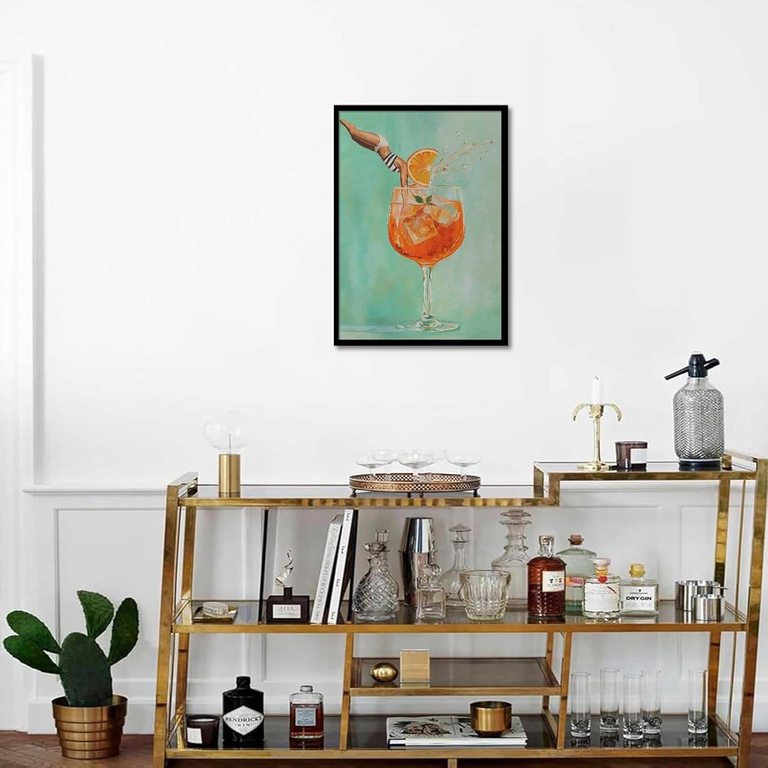 Bar Decor Cocktail Posters Wine Glass With Jumping Girl Prints Vibrant Retro Art Canvas Wall Art For Home Dorm Wall Decor 8x12in Wframed