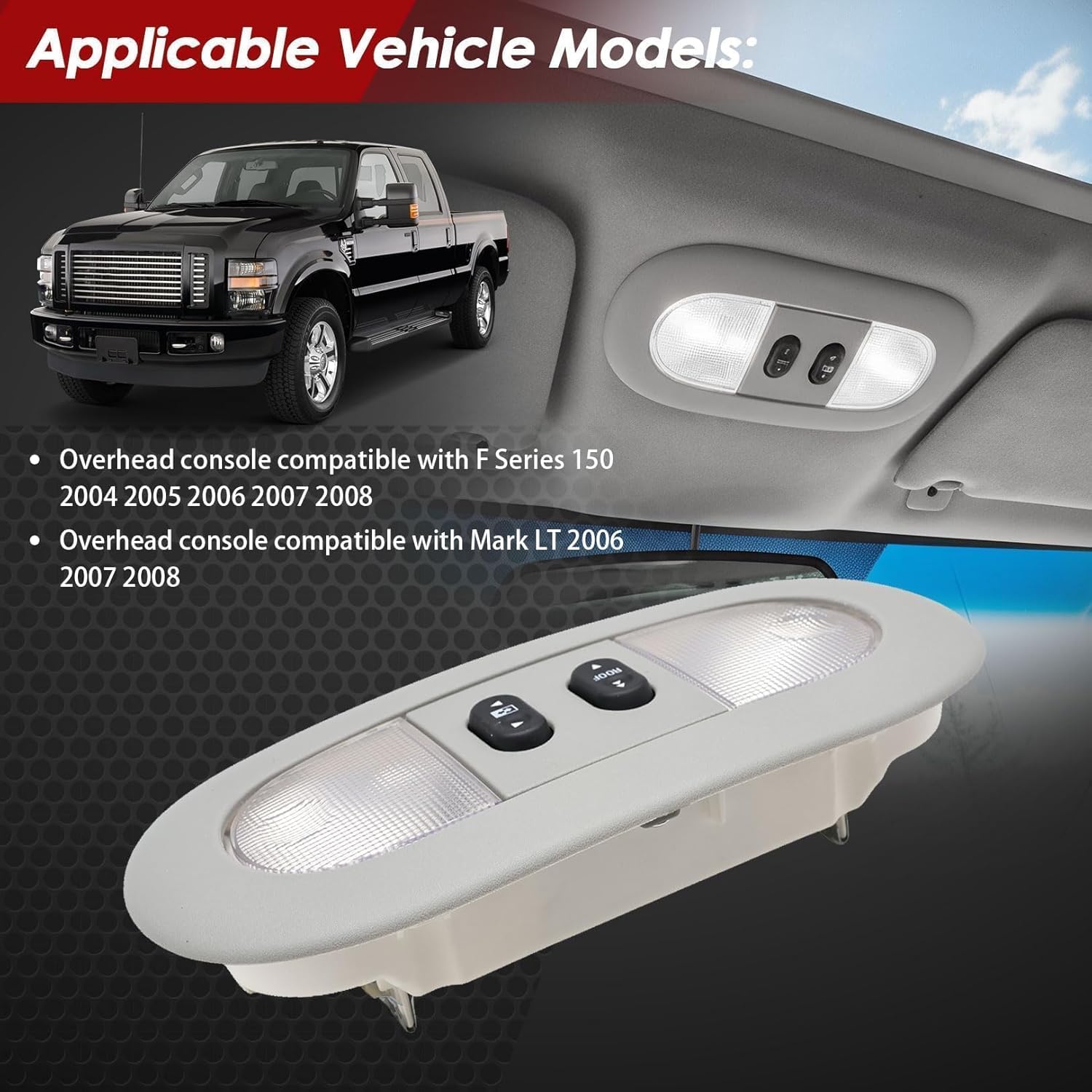 Nakkaa Gray Overhead Console Dome Map Light Lamp Compatible with F Series 150 2004-2008 Mark LT 2006-2008 7L3Z-18519A70-BA 7L3Z-18519A70-BC