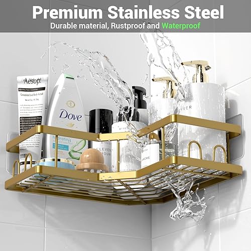 Miniatura 5 de AKTECKE Organizador de ducha de esquina para baño, estantes adhesivos para bañera, paquete de 3 estantes de ducha sin perforaciones para ducha