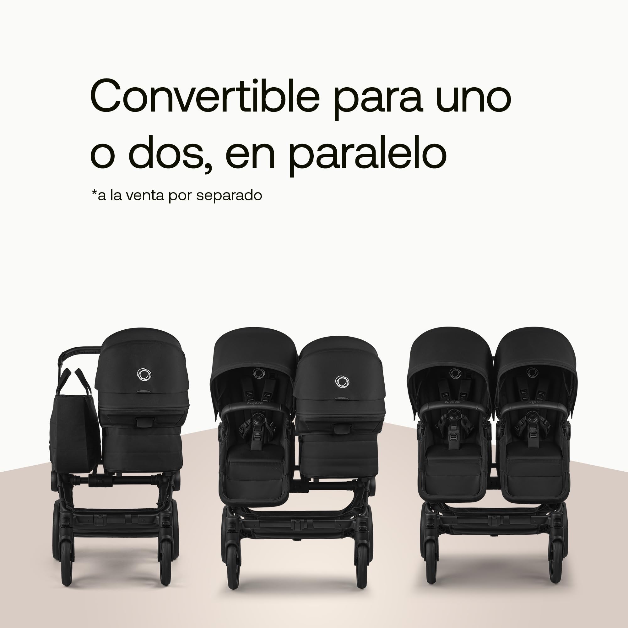 Bugaboo Donkey 6 carrito individual convertible en doble y gemelar | carrito para recién nacido y niño pequeño, doble almacenamiento y cesta lateral, manejo con una sola mano, Heritage Black