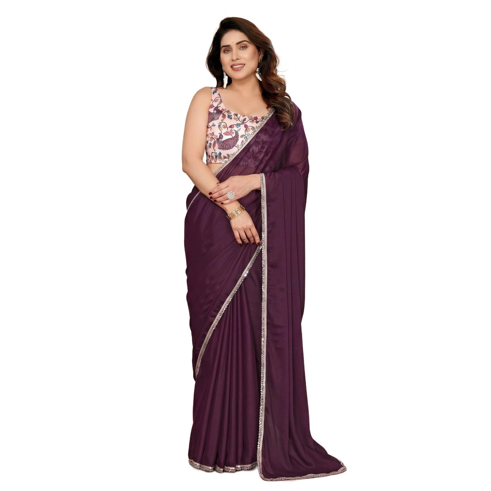 Women Soft Georgette Fabric Plain Solid Design 5.5 Meter Saree with Unstitched Matching Blouse Piece for Women-picture-19