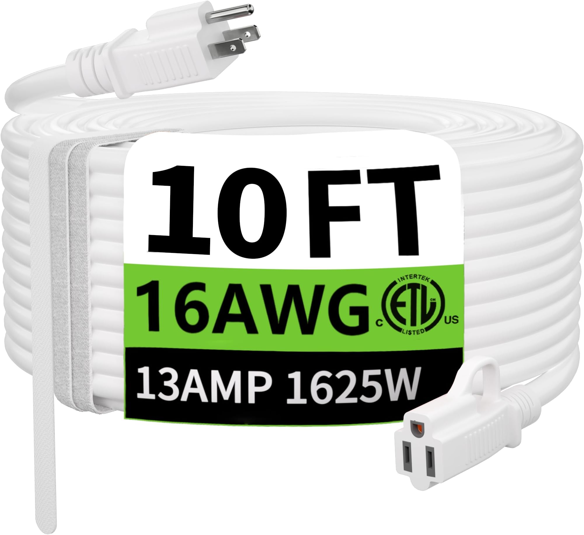 HUANCHAIN Indoor Outdoor White Extension Cord 10 ft