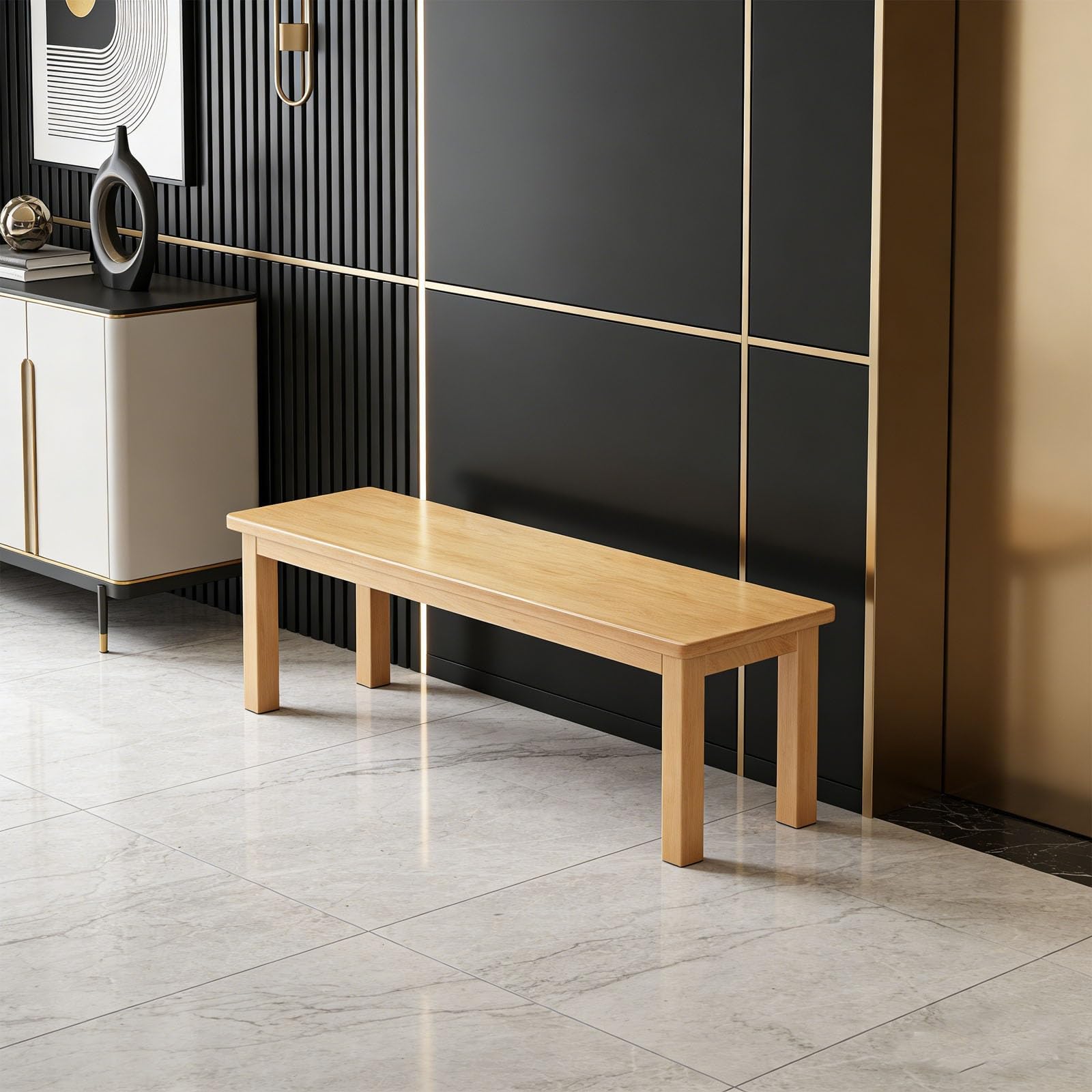 Banc en bois naturel 140 cm avec meuble chaussures de salle à manger