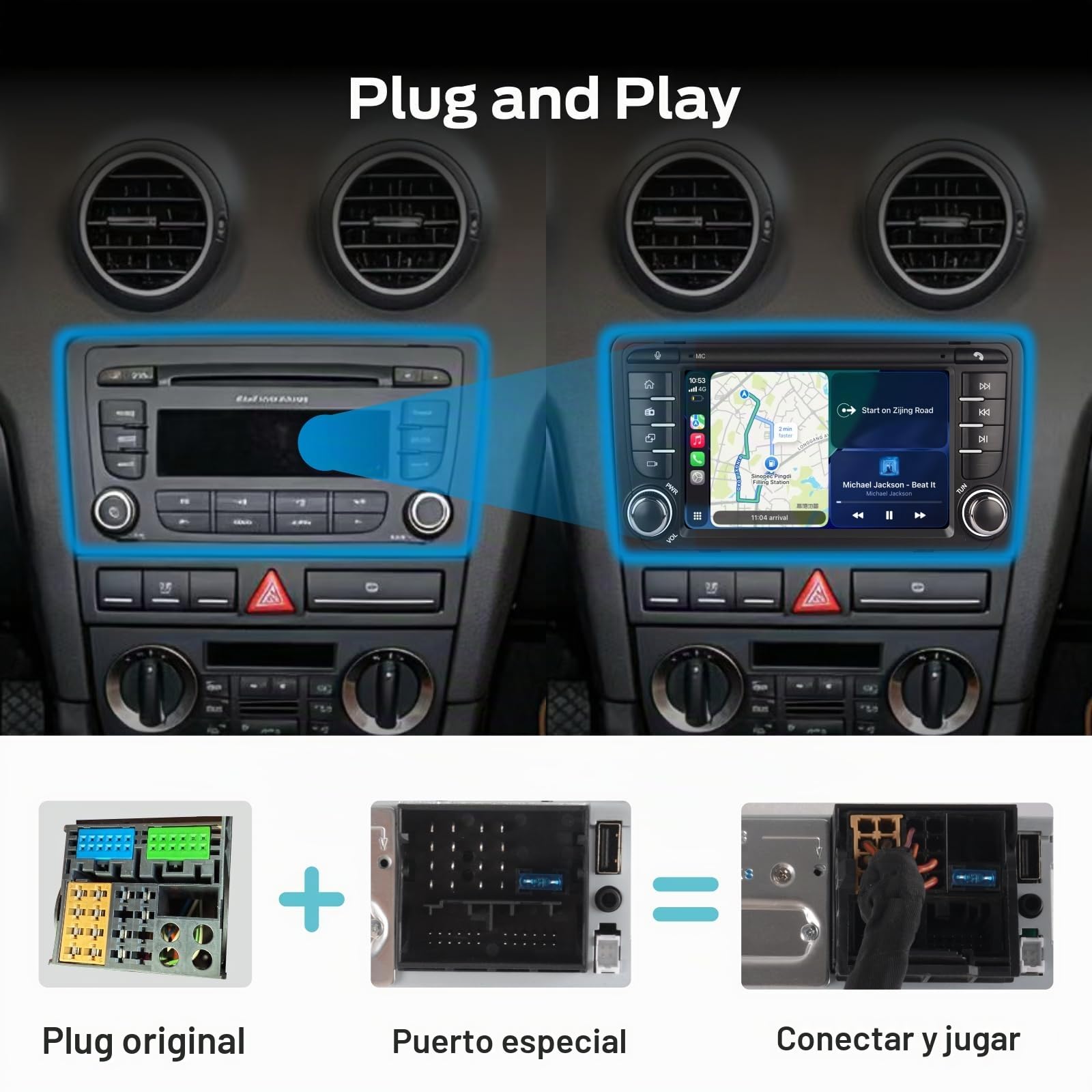 Radio de Coche Linux para Audi A3 S3 RS3 2003-2012 con CarPlay inalámbrico y Android Auto, Arranque en 2 Segundos, Controles físicos, Sonido de Calidad OEM, Puerto Quadlock Plug & Play