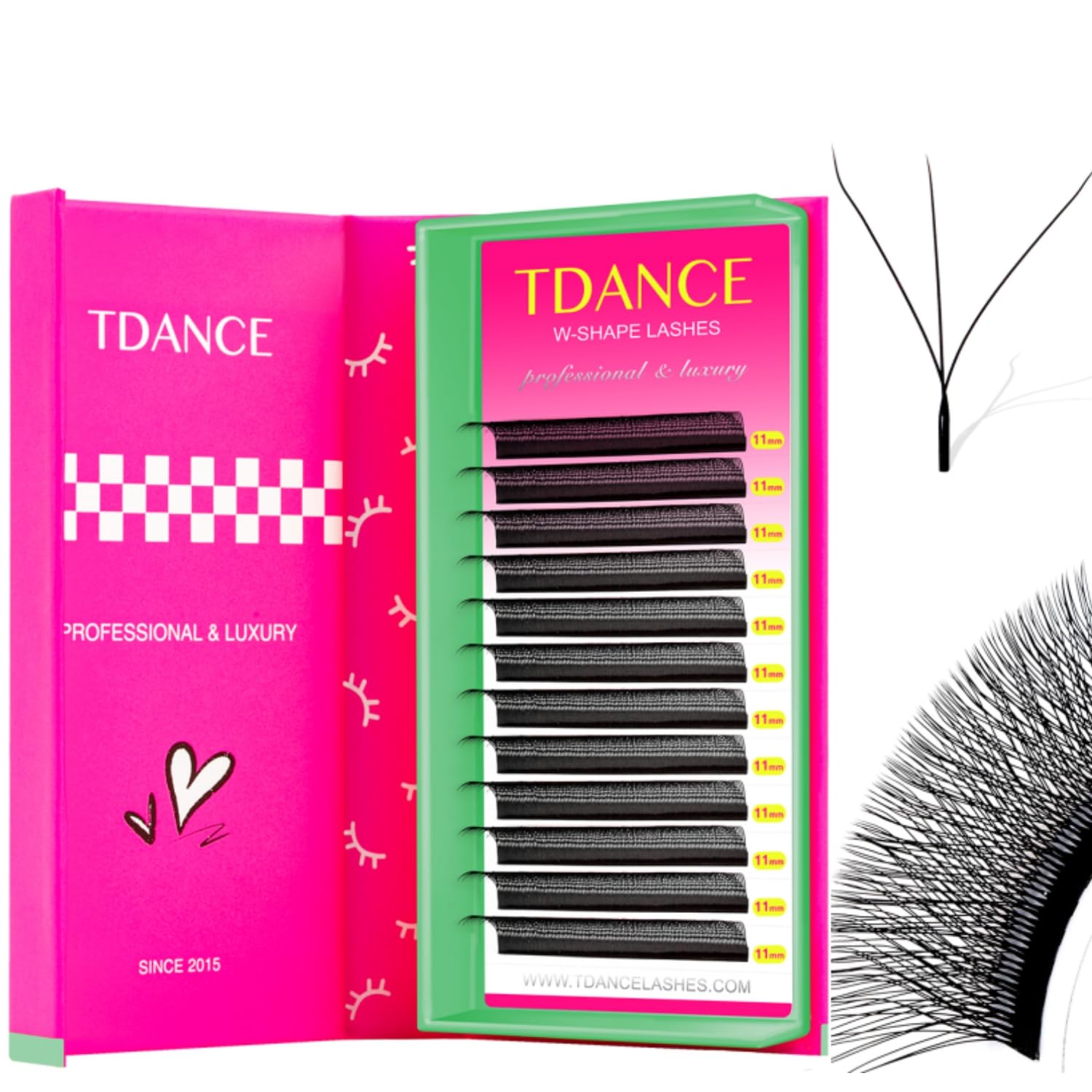 TDANCE W Lashes Extensions YY Lash Extensions Premade Volume Eyelash Fans YY Lashes Matte Black (W-3D-0.07-C,8-15 mm)