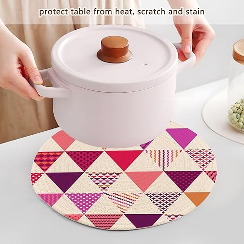 Miniatura 5 de 3 piezas de salvamanteles antideslizantes triangulares textura geométrica para ollas y sartenes calientes de 15 pulgadas, tejido de hilo de algodón