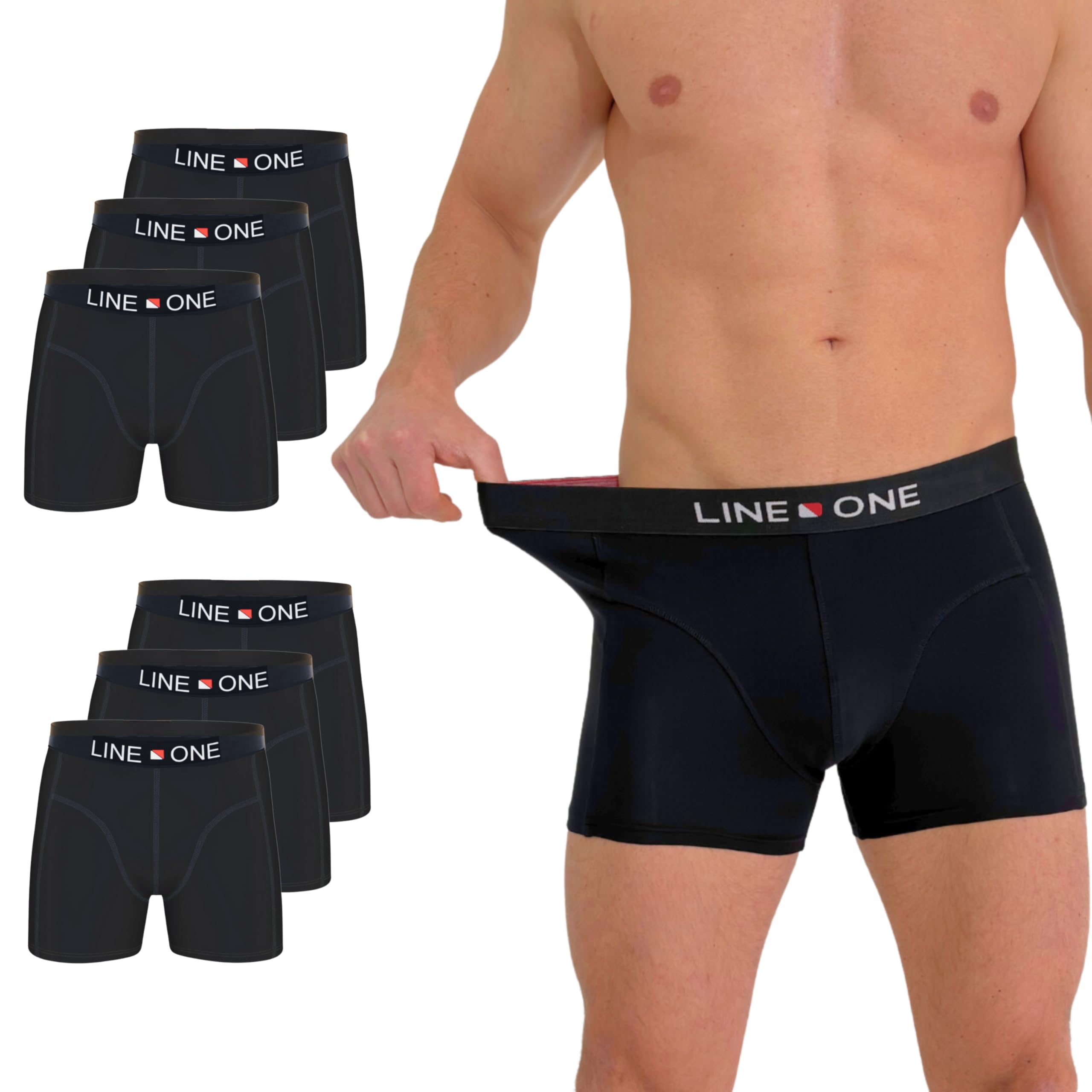 LINE ONE Boxershorts Herren Baumwolle (3/6er Pack) Unterhosen Herren, trocknergeeignet, weicher Hosenbund (Gr. S - 6XL)