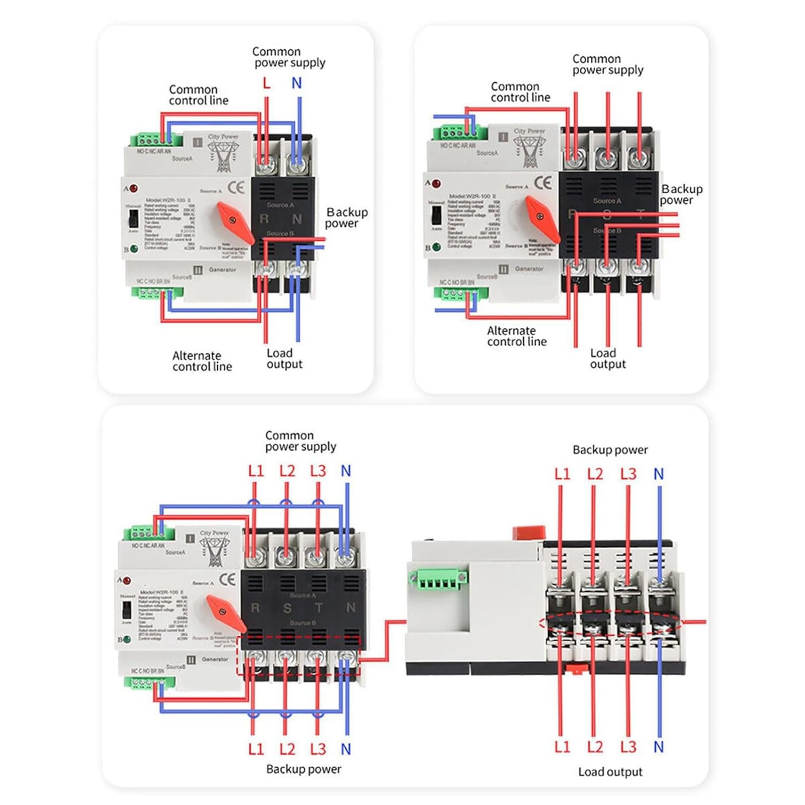 Interruttore di trasferimento automatico a doppia alimentazione 4P Controllo di commutazione veloce affidabile per alimentazione di backup di emergenza AC, PC ignifugo (100A)