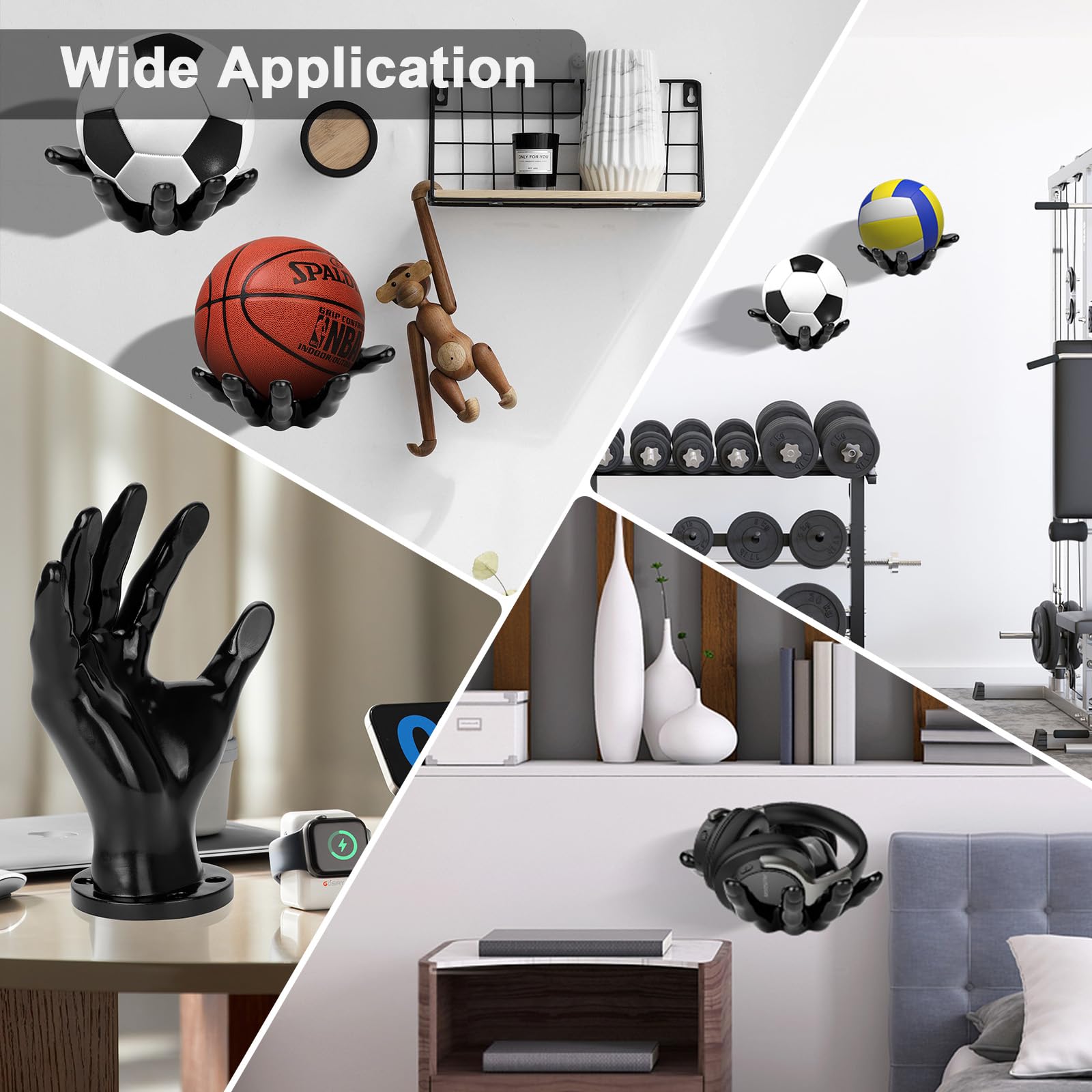 POFIBO Supporto da parete – 2 scaffali portaoggetti a mano per palline, supporto creativo per palloni, supporto da parete per pallacanestro, pallavolo, calcio